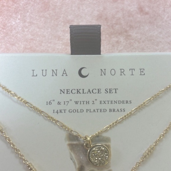 Brand New Luna Norte 14K Gold Plated Brass Druzy Quartz Two Piece Necklace Set - Picture 11 of 14